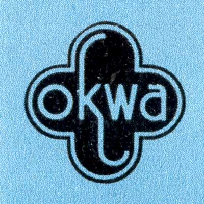 OKWA merkje op papier (blauw)